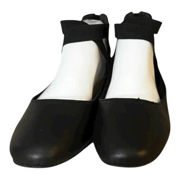 Women Black Elastic Ankle Straps Ballerina Walking Flats Size 8.5M Dress Shoes - Picture 7 of 12